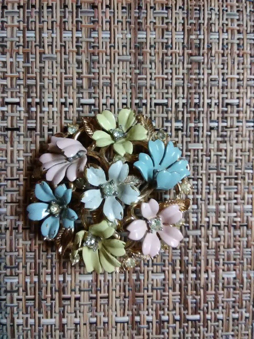 Trifari brooch / pin - pastel flowers - pink - blue - yellow - white